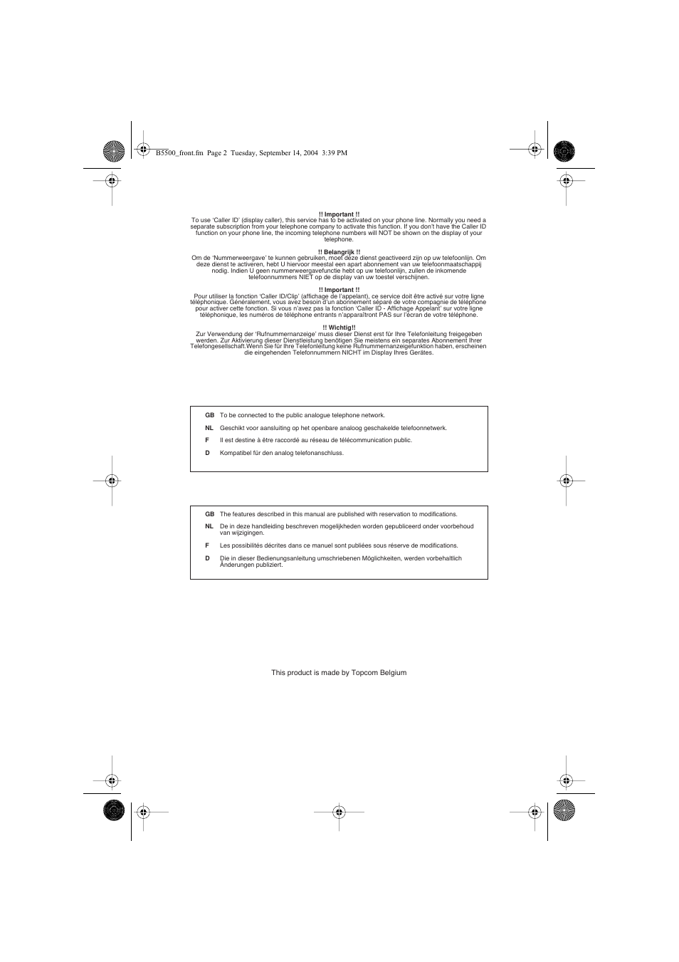 Topcom BUTLER 5500 User Manual | Page 2 / 100