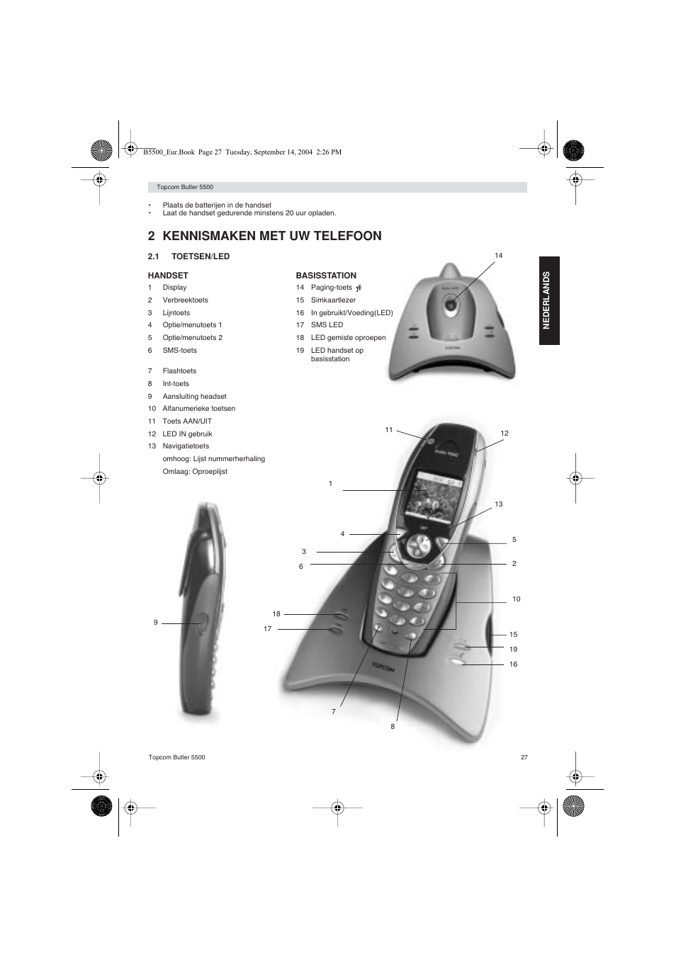 2 kennismaken met uw telefoon | Topcom BUTLER 5500 User Manual | Page 27 / 100