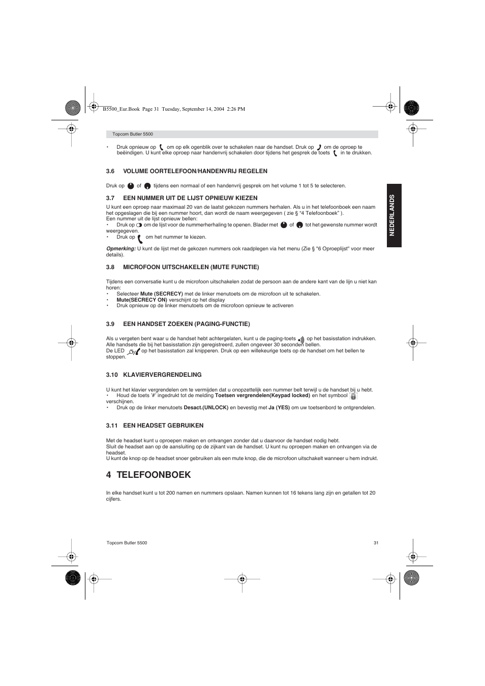 4 telefoonboek | Topcom BUTLER 5500 User Manual | Page 31 / 100