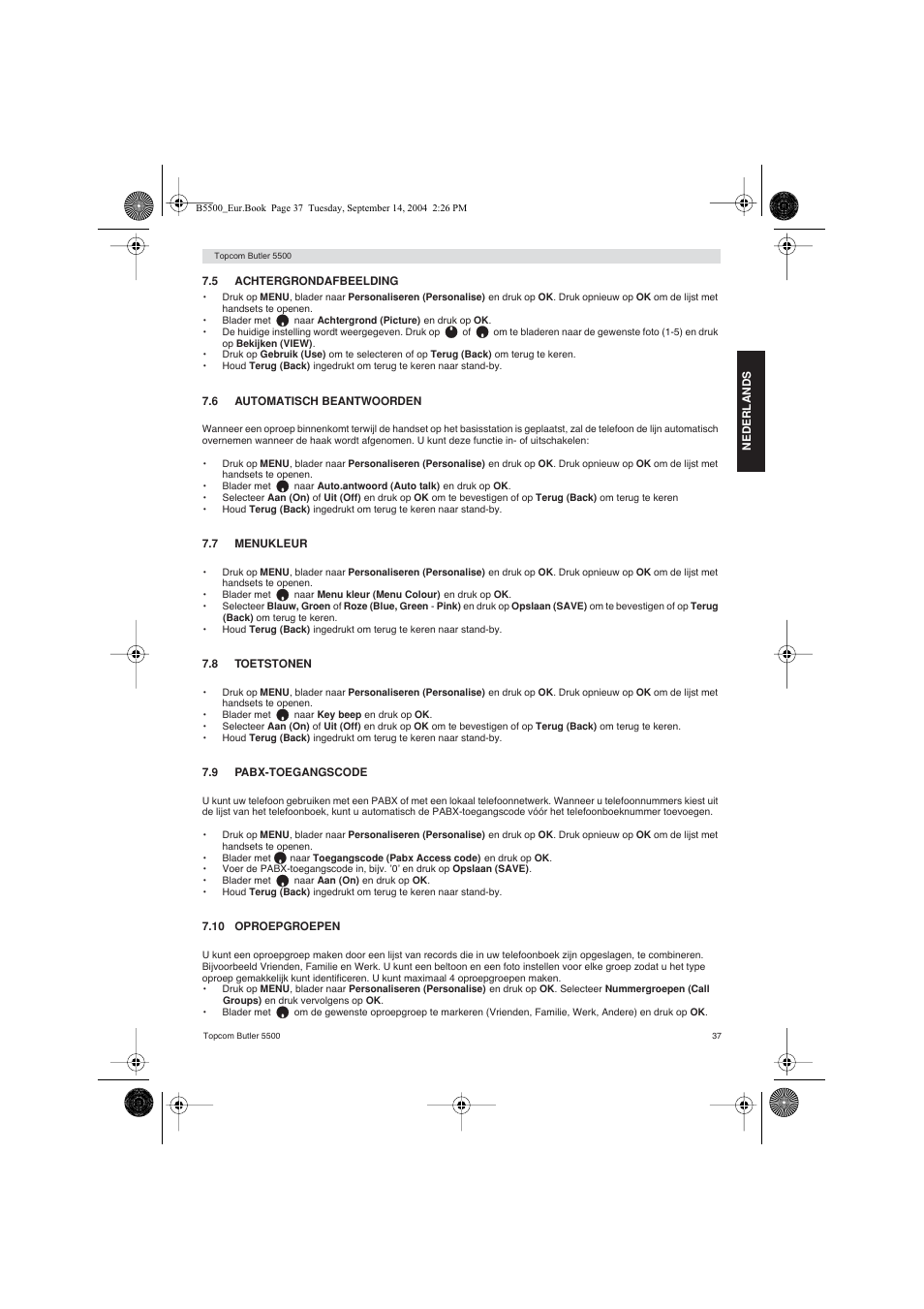 Topcom BUTLER 5500 User Manual | Page 37 / 100