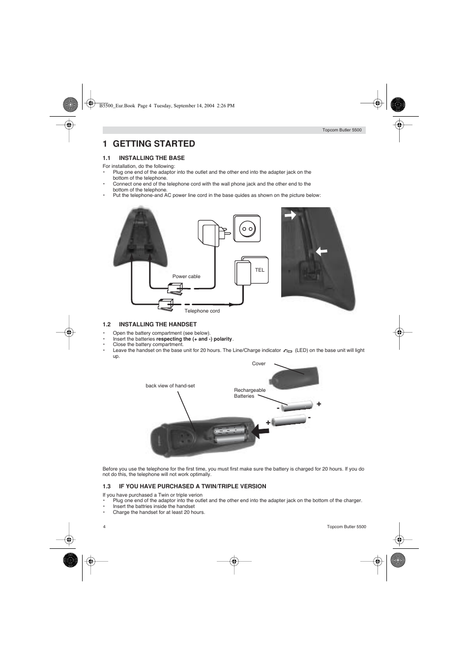 1 getting started | Topcom BUTLER 5500 User Manual | Page 4 / 100