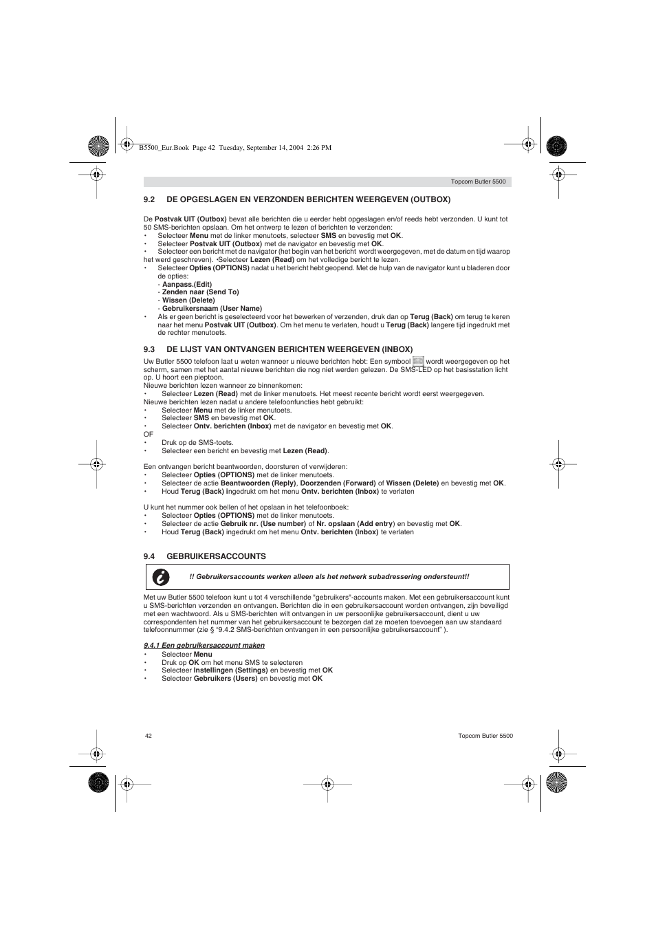 Topcom BUTLER 5500 User Manual | Page 42 / 100