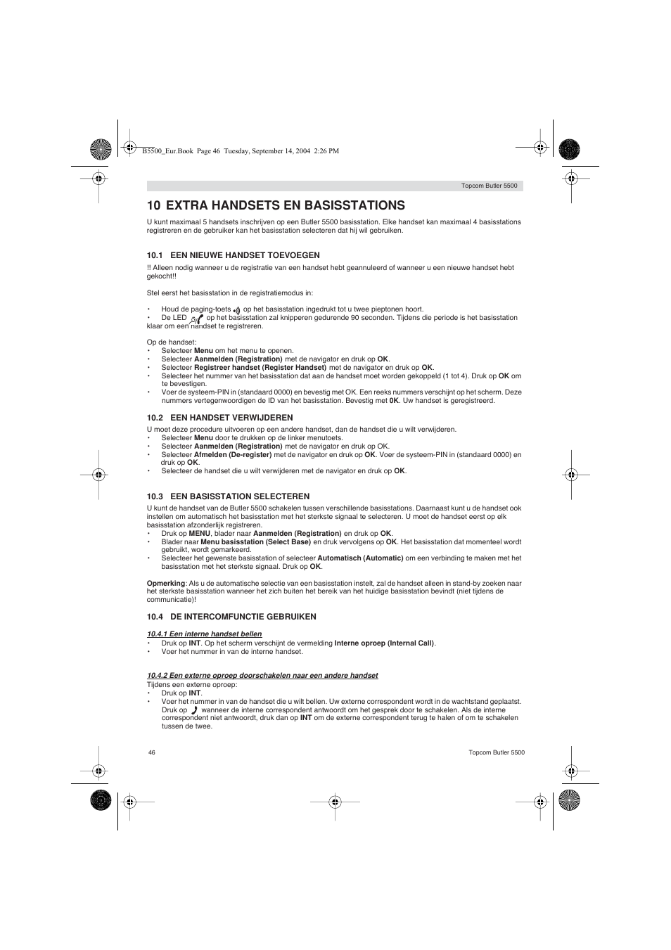 10 extra handsets en basisstations | Topcom BUTLER 5500 User Manual | Page 46 / 100