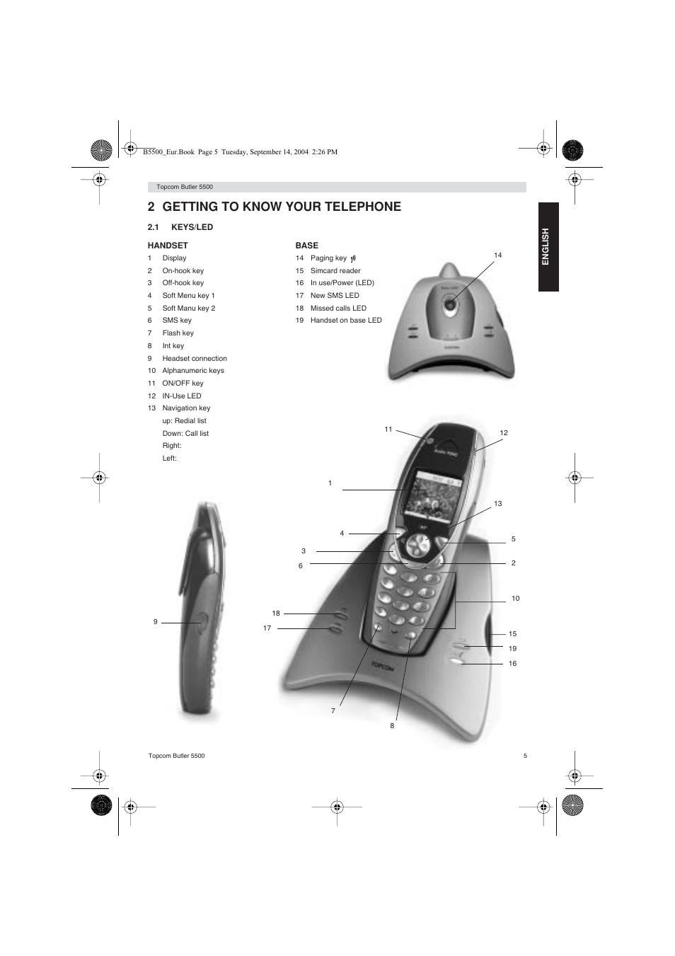 2 getting to know your telephone | Topcom BUTLER 5500 User Manual | Page 5 / 100