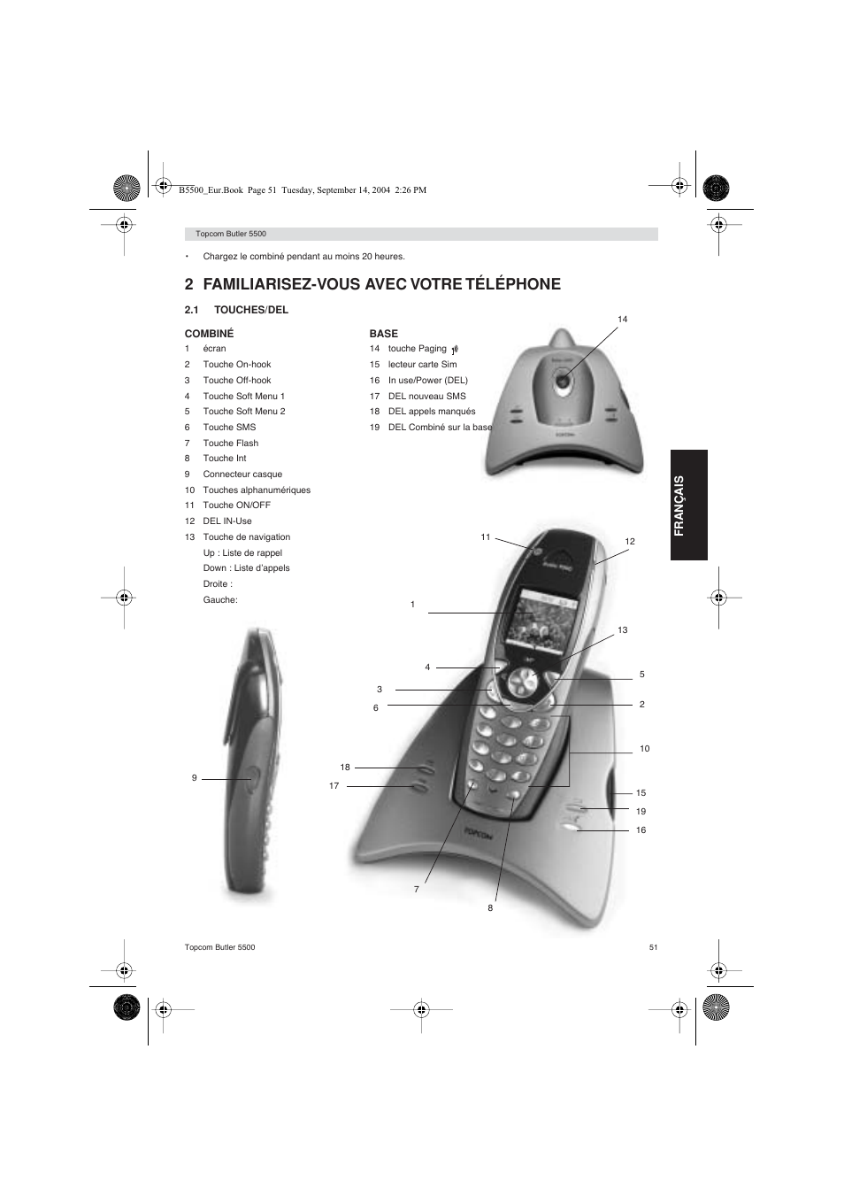 2 familiarisez-vous avec votre téléphone | Topcom BUTLER 5500 User Manual | Page 51 / 100