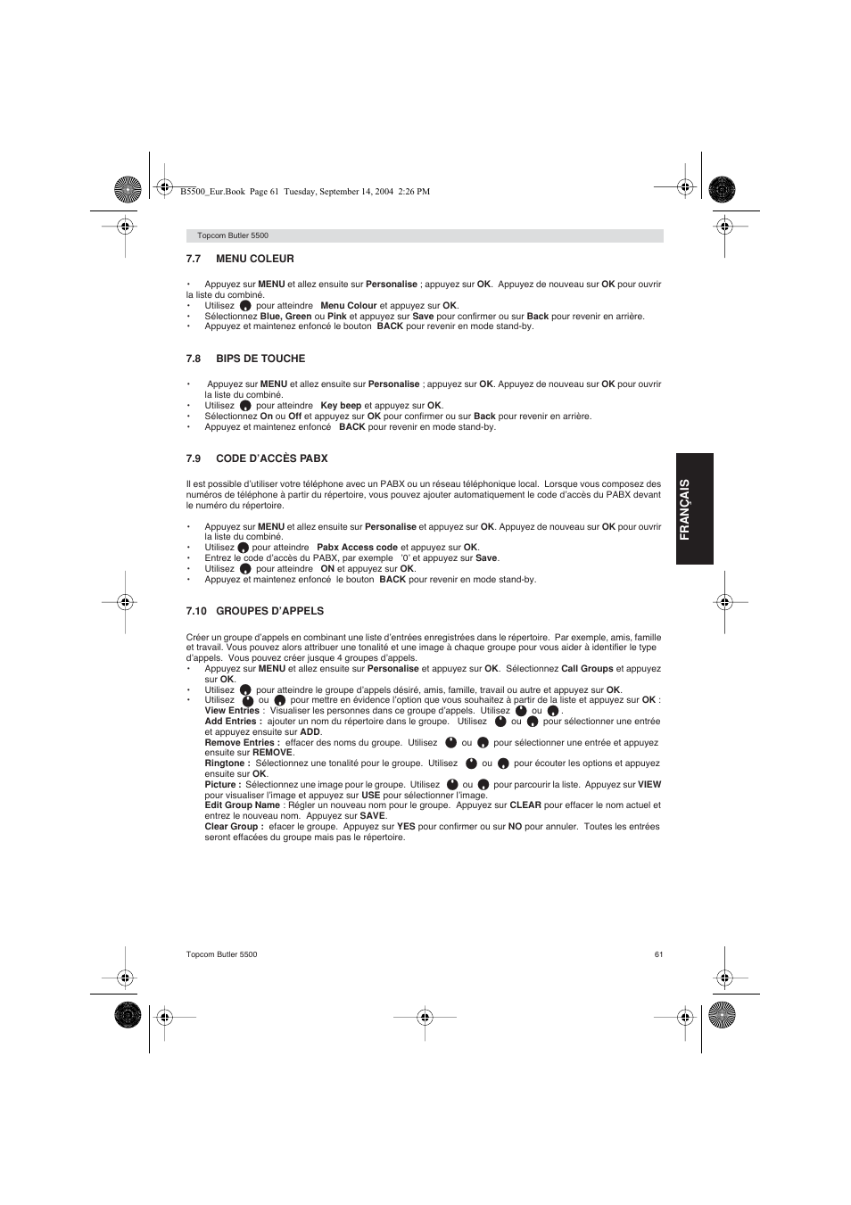 Topcom BUTLER 5500 User Manual | Page 61 / 100