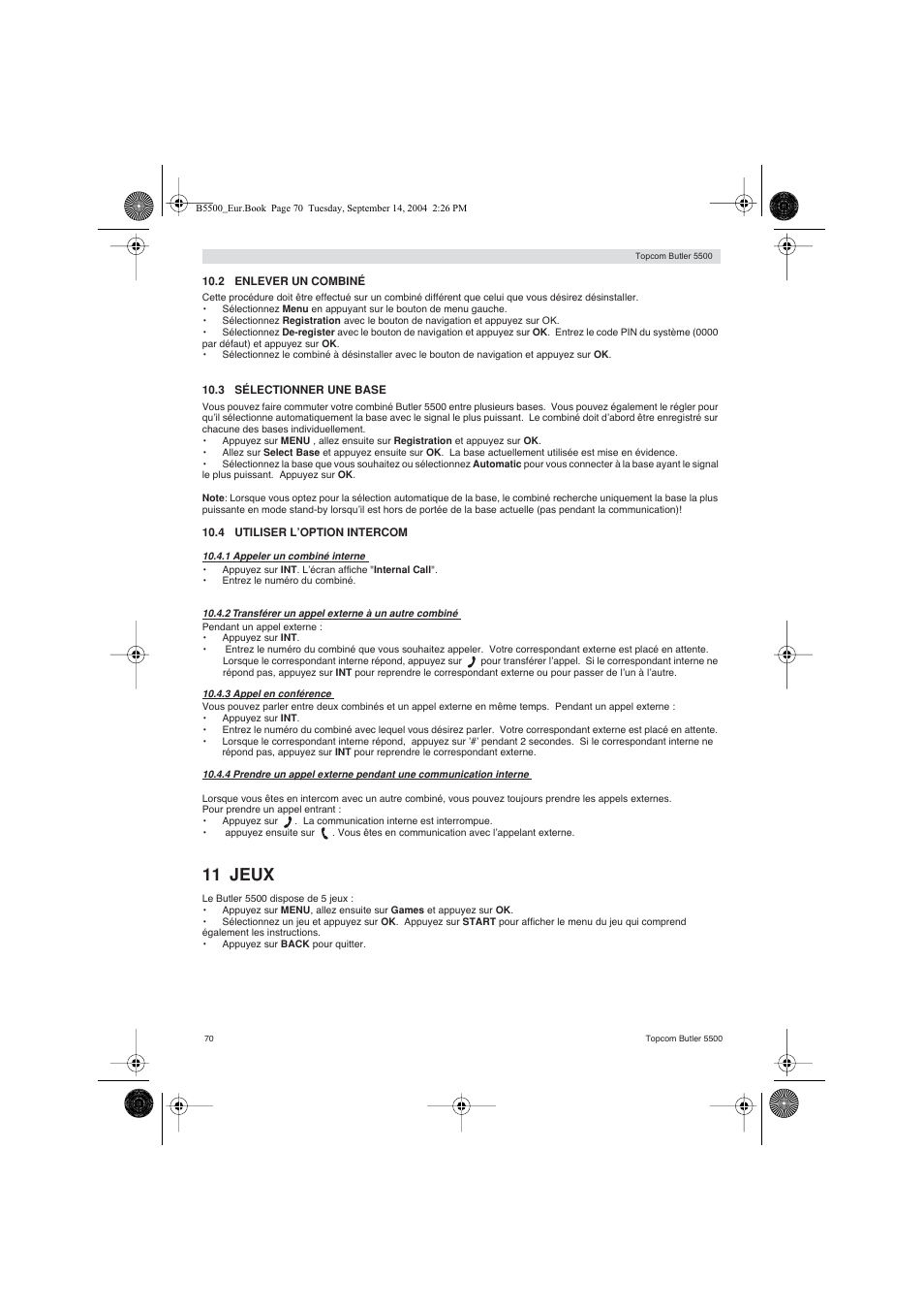 11 jeux | Topcom BUTLER 5500 User Manual | Page 70 / 100