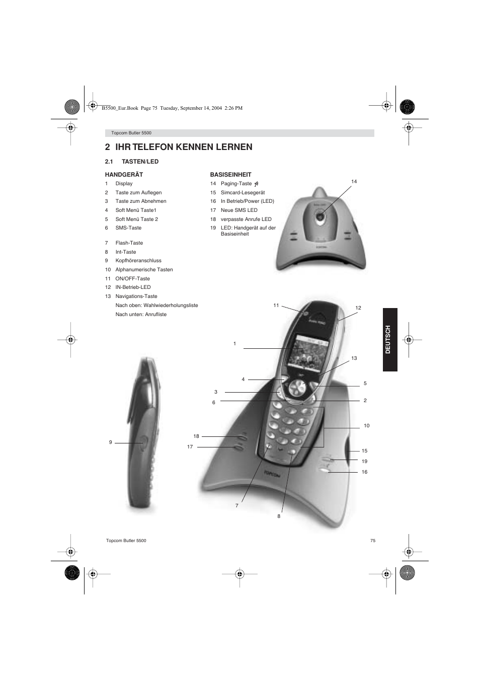 2 ihr telefon kennen lernen | Topcom BUTLER 5500 User Manual | Page 75 / 100