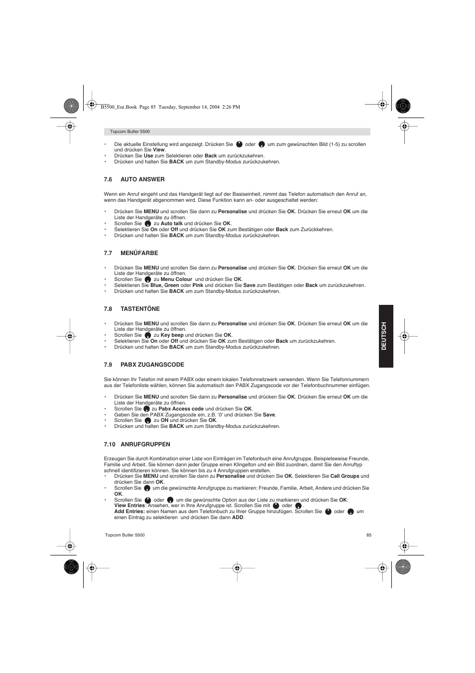 Topcom BUTLER 5500 User Manual | Page 85 / 100
