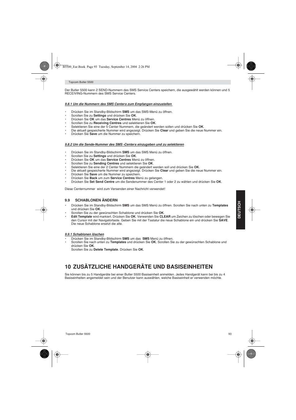 10 zusätzliche handgeräte und basiseinheiten | Topcom BUTLER 5500 User Manual | Page 93 / 100