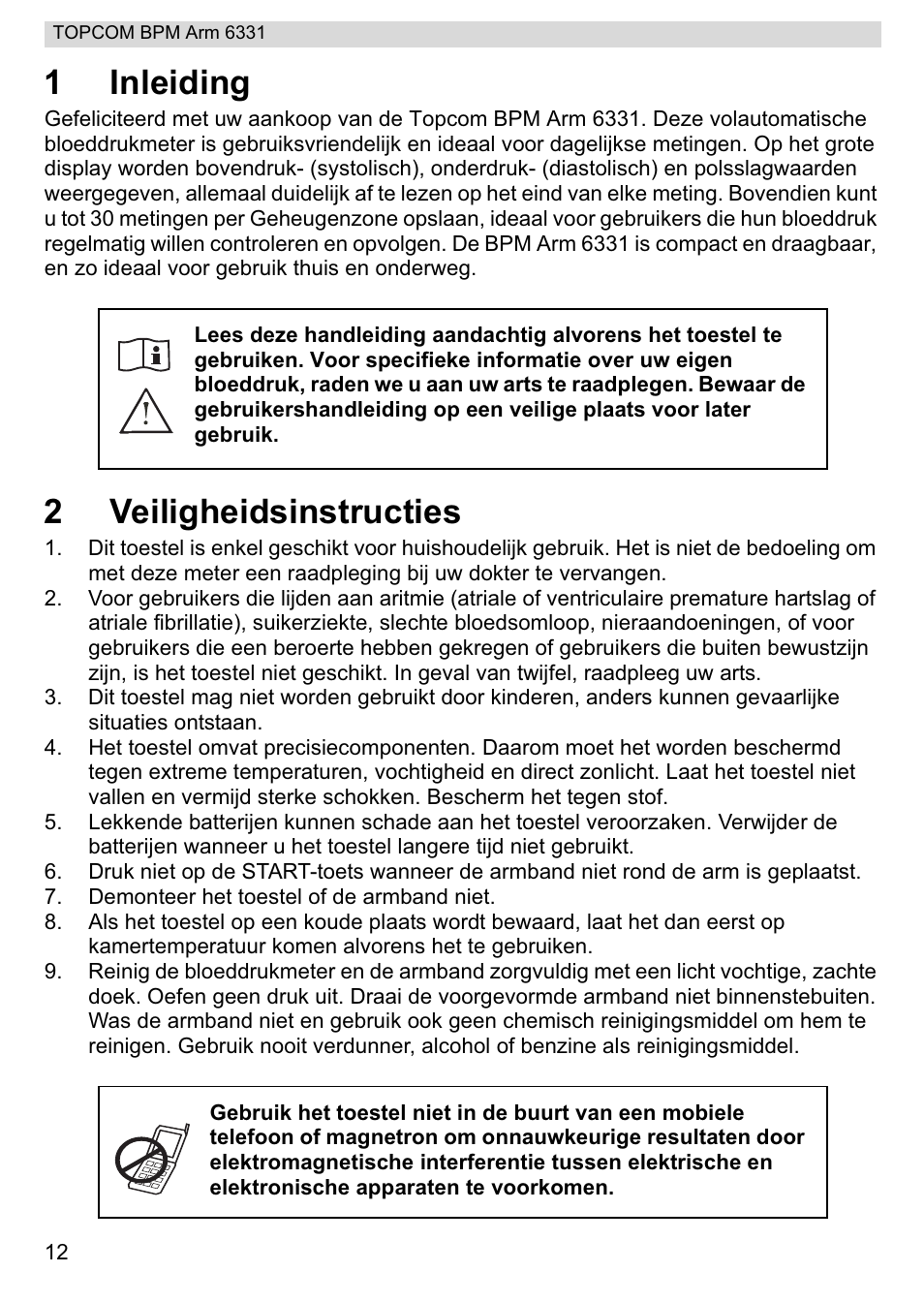 1inleiding, 2veiligheidsinstructies | Topcom 6331 User Manual | Page 12 / 76