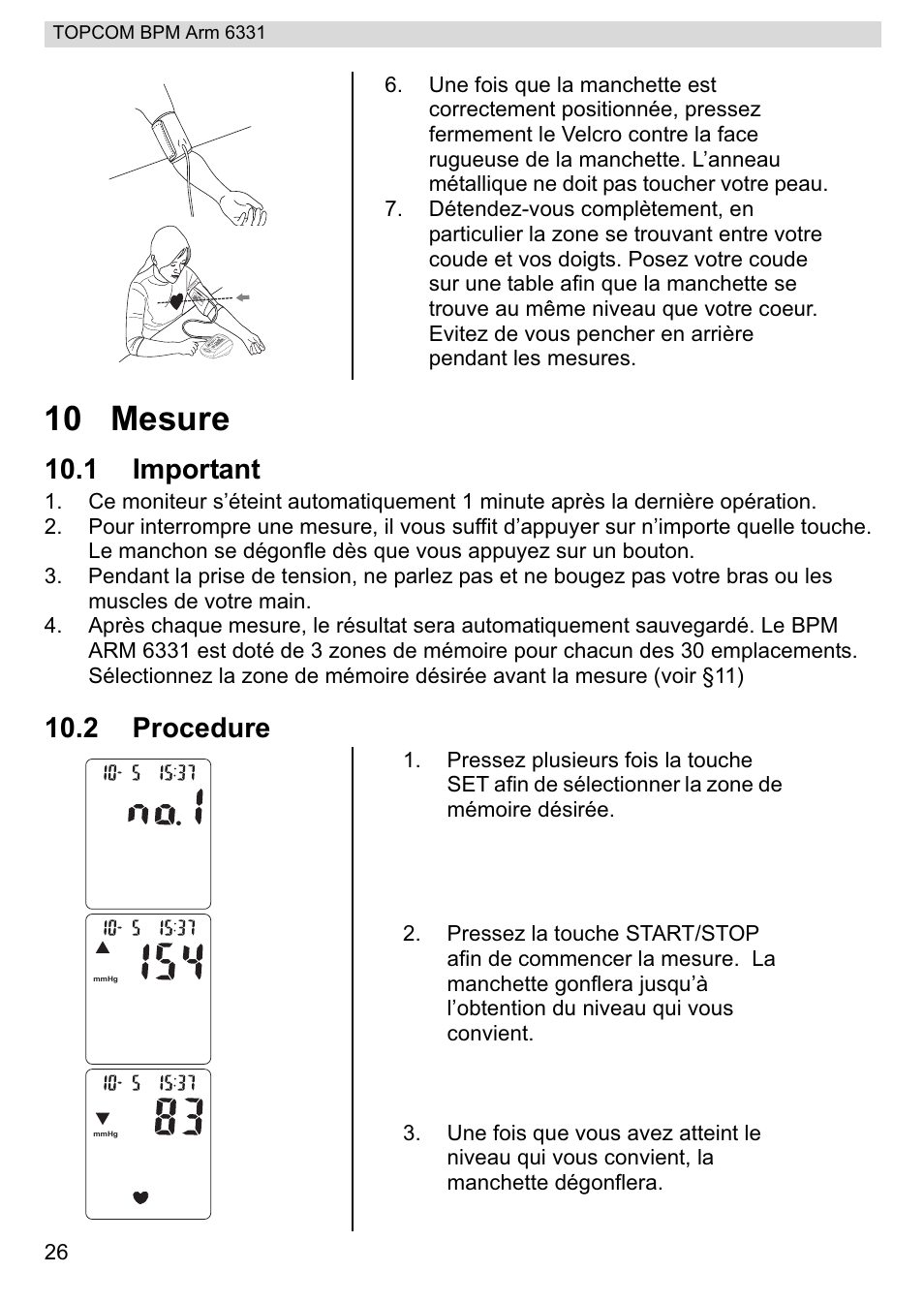 10 mesure, 1 important, 2 procedure | Topcom 6331 User Manual | Page 26 / 76