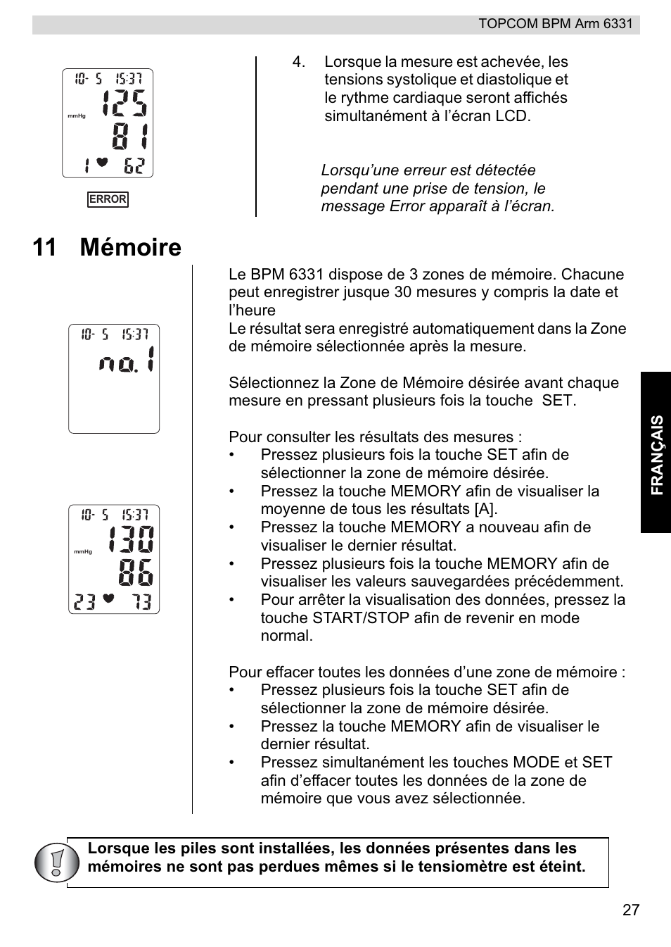 11 mémoire | Topcom 6331 User Manual | Page 27 / 76