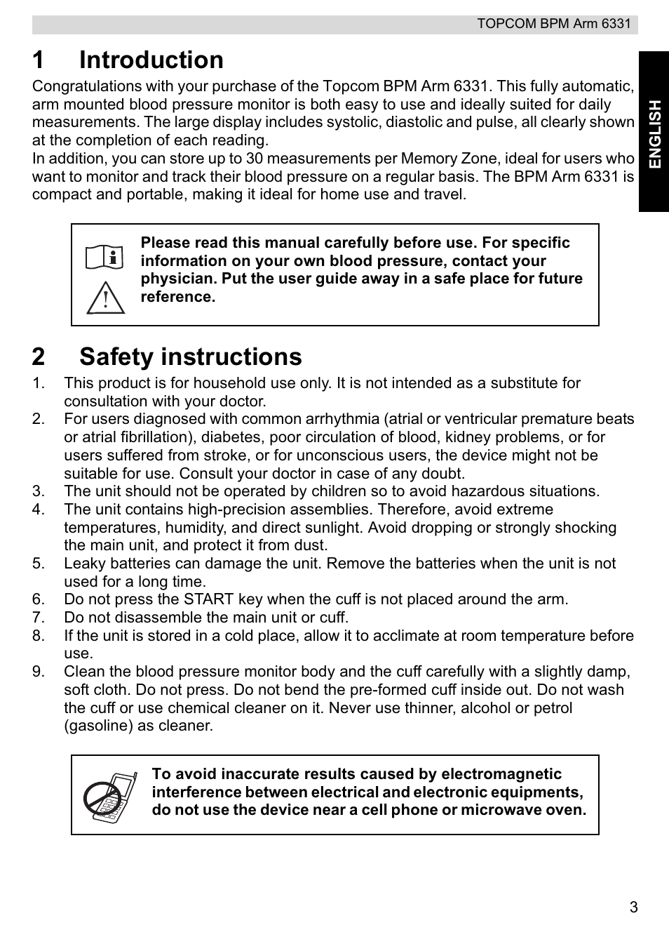 1introduction, 2safety instructions | Topcom 6331 User Manual | Page 3 / 76