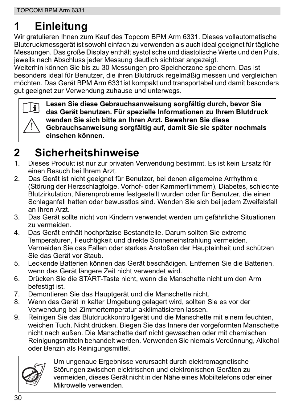 1einleitung, 2sicherheitshinweise | Topcom 6331 User Manual | Page 30 / 76