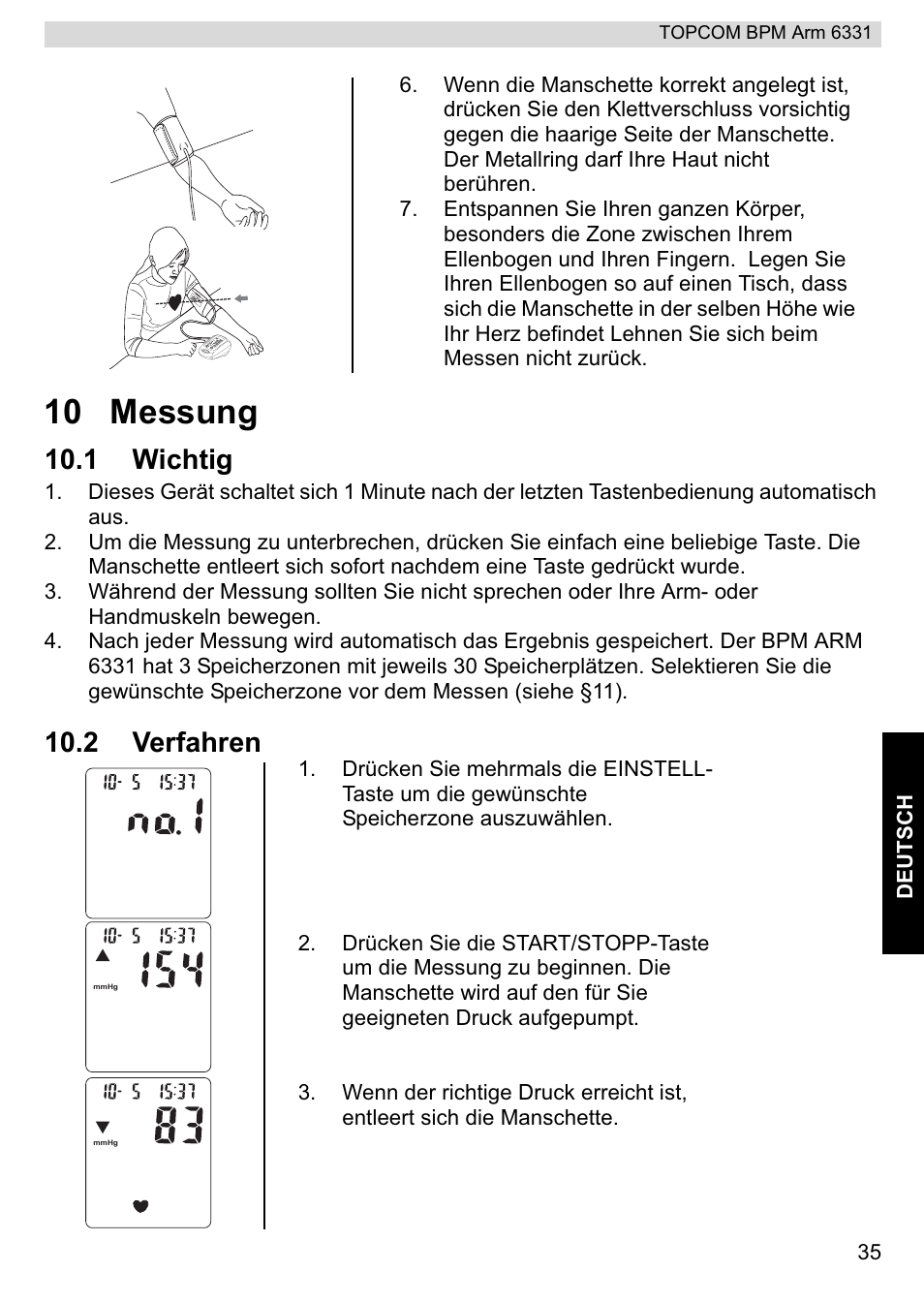 10 messung, 1 wichtig, 2 verfahren | Topcom 6331 User Manual | Page 35 / 76