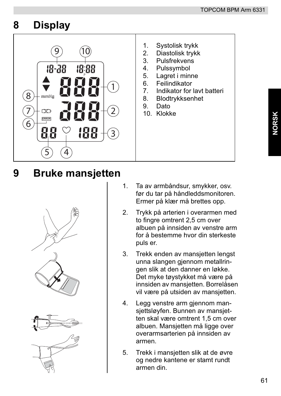 8display 9 bruke mansjetten | Topcom 6331 User Manual | Page 61 / 76
