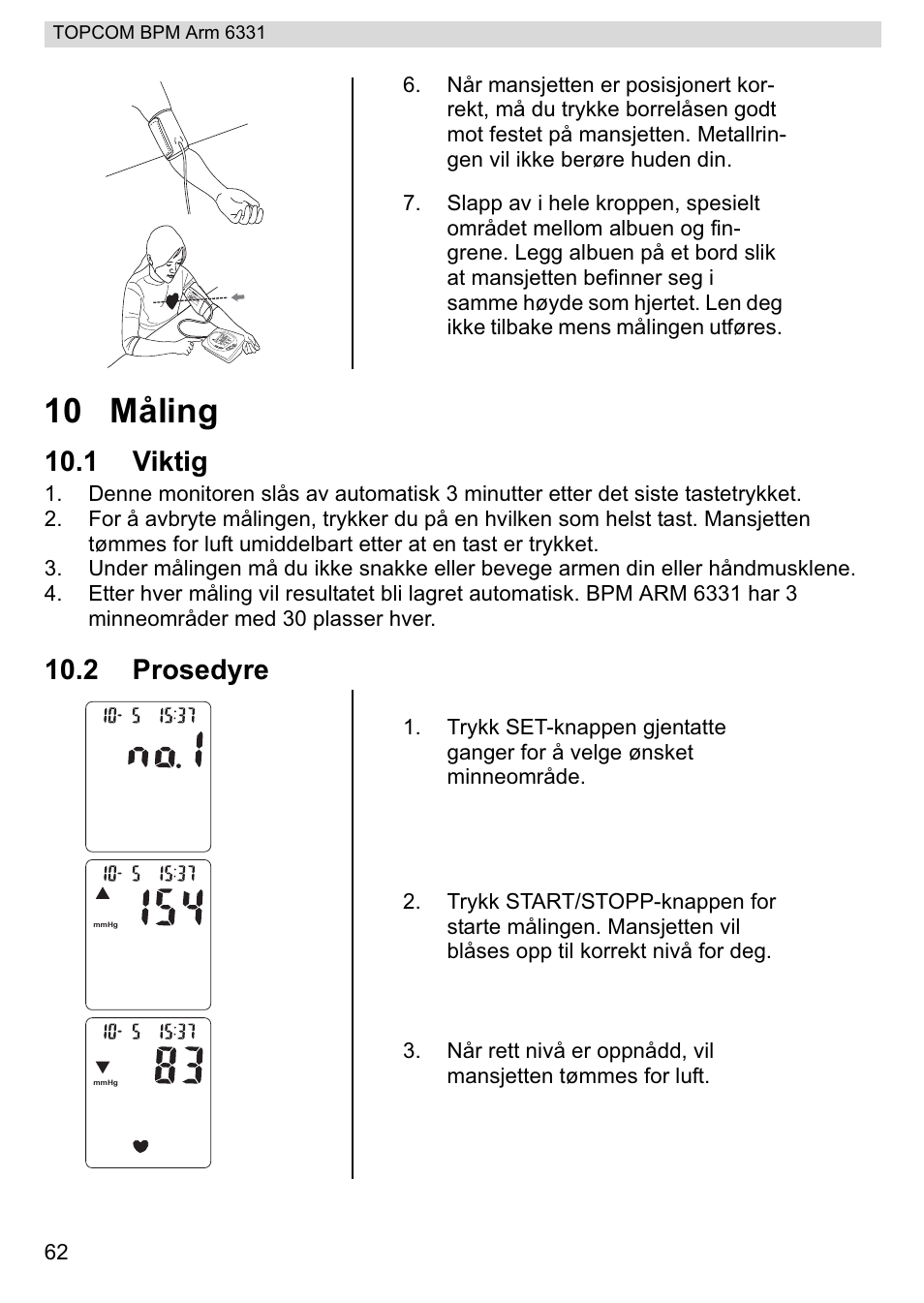 10 måling, 1 viktig, 2 prosedyre | Topcom 6331 User Manual | Page 62 / 76