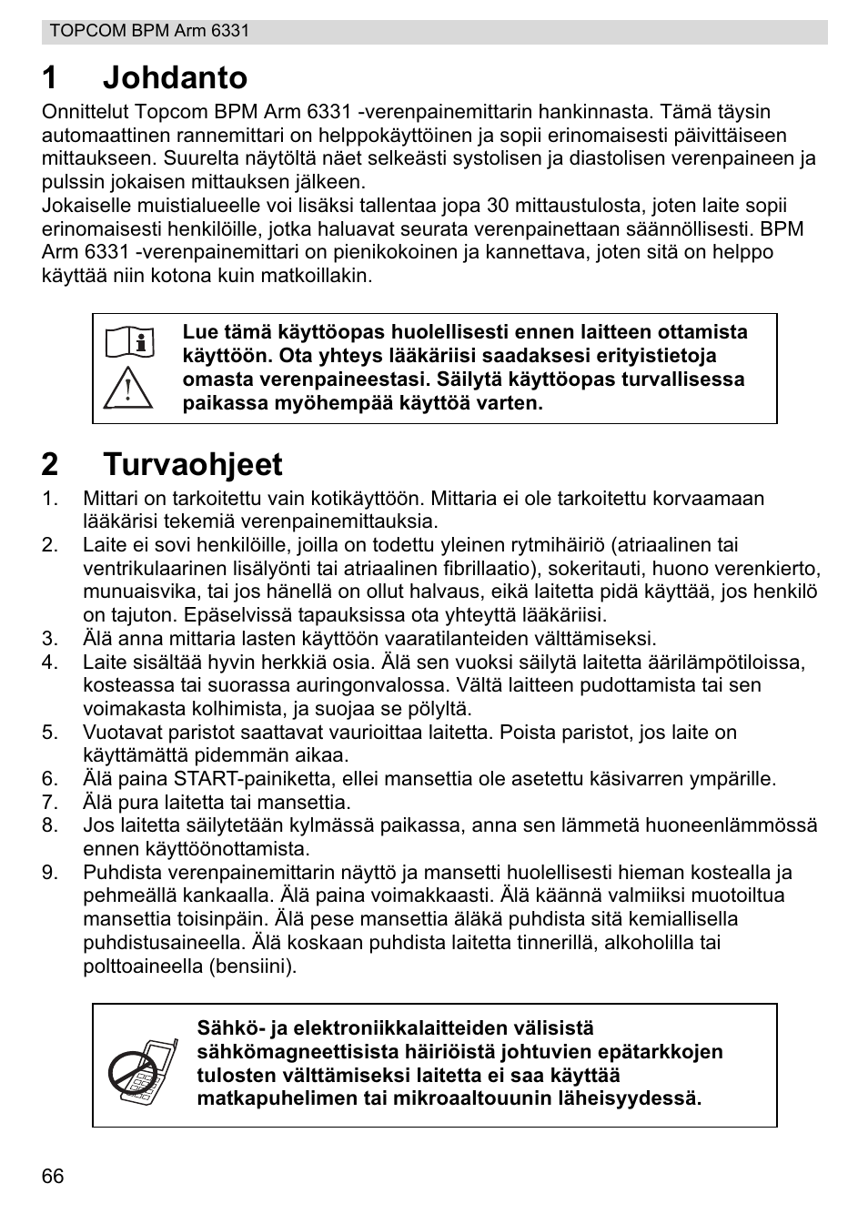 1johdanto, 2turvaohjeet | Topcom 6331 User Manual | Page 66 / 76