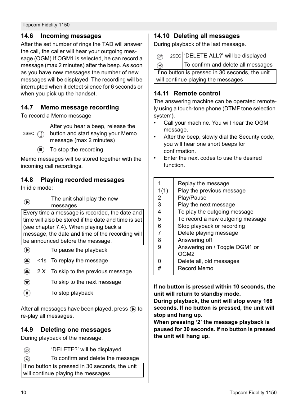 Topcom FIDELITY 1150 User Manual | Page 10 / 16