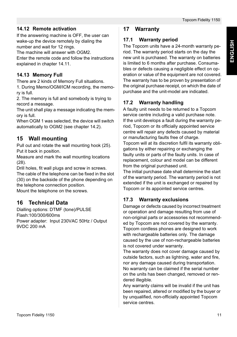 Topcom FIDELITY 1150 User Manual | Page 11 / 16