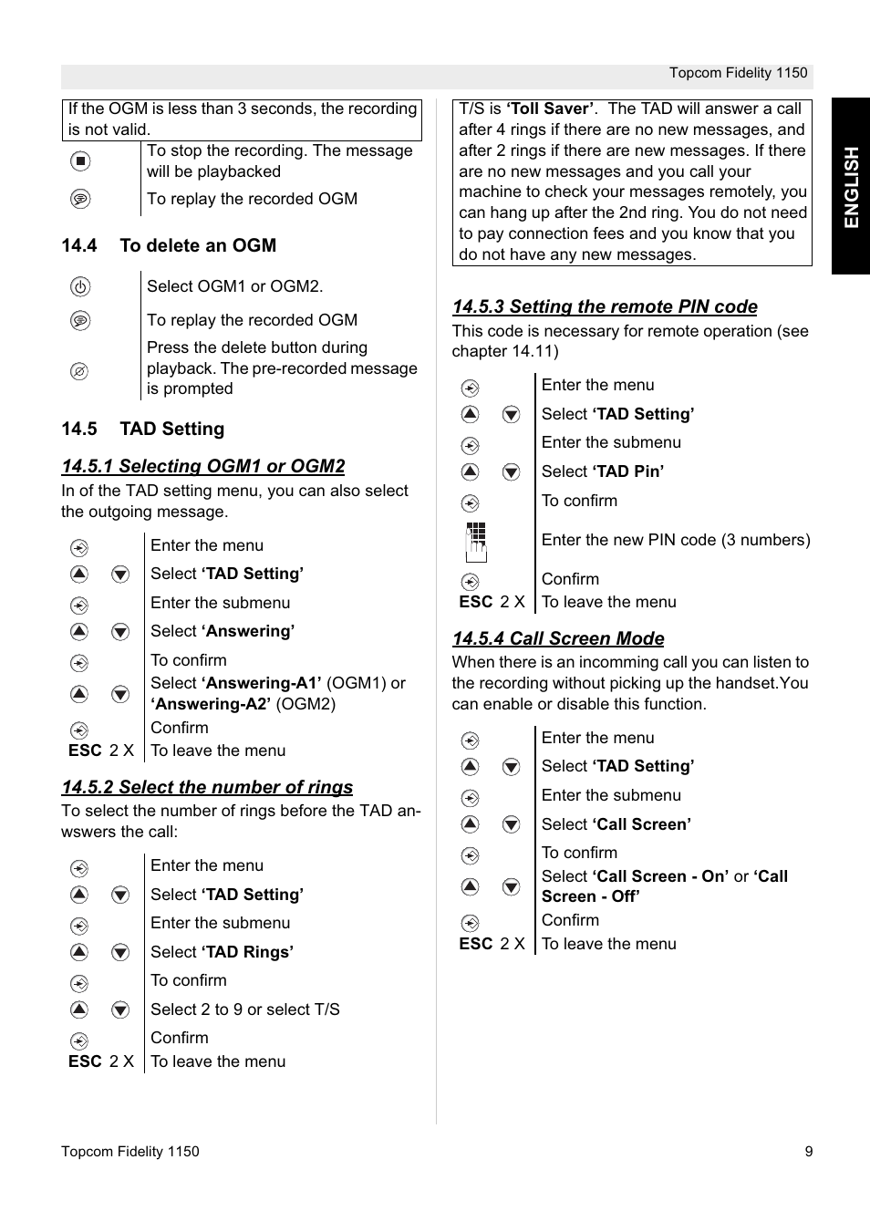 Topcom FIDELITY 1150 User Manual | Page 9 / 16