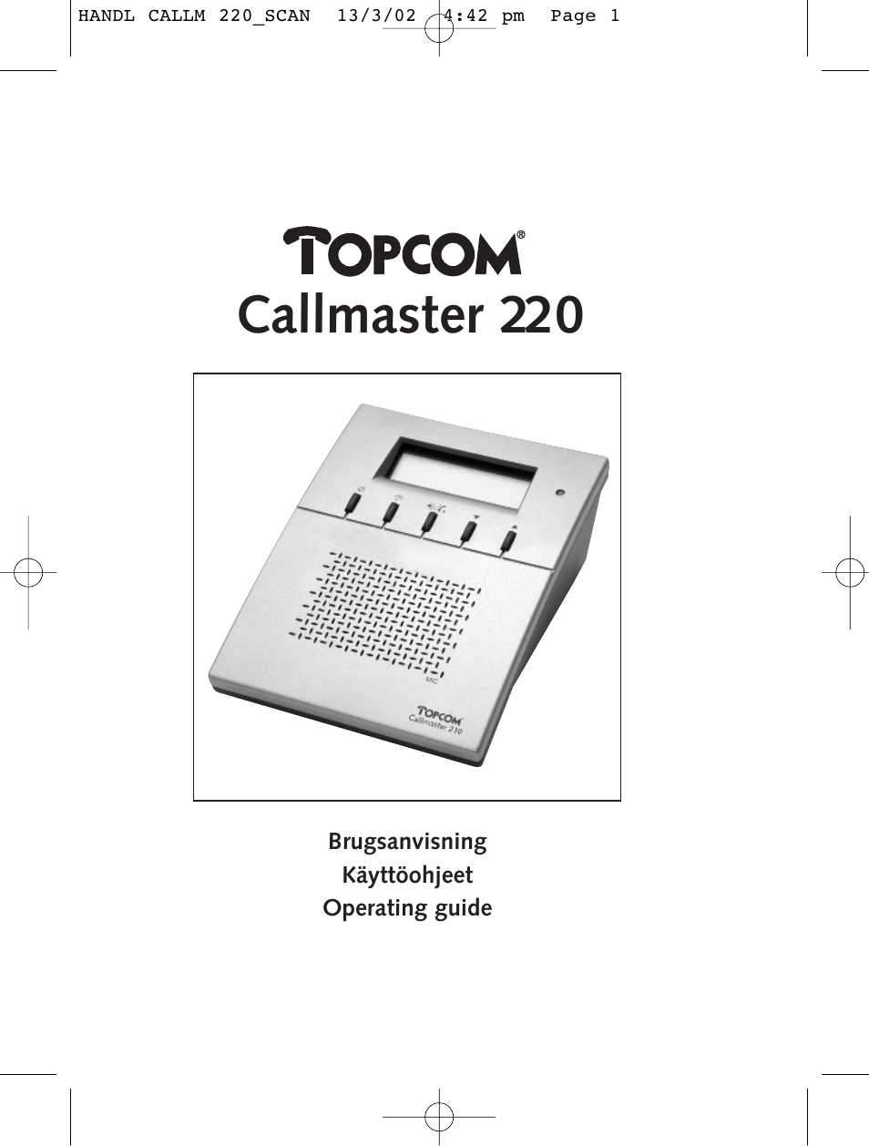 Topcom CALLMASTER 220 User Manual | 68 pages