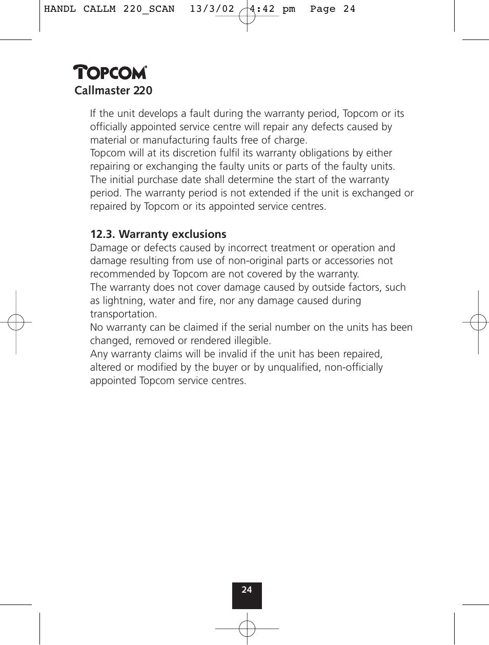 Topcom CALLMASTER 220 User Manual | Page 24 / 68