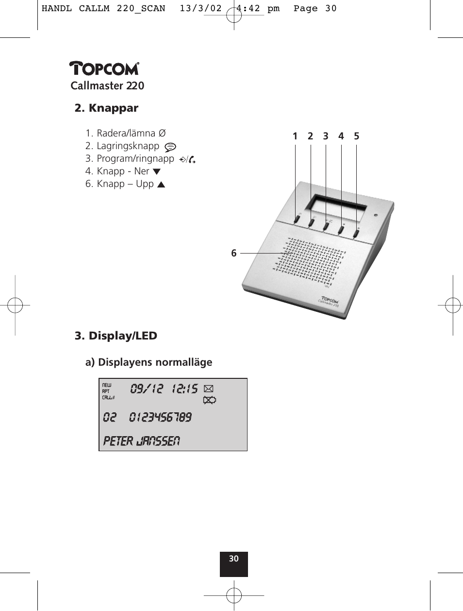 Topcom CALLMASTER 220 User Manual | Page 30 / 68