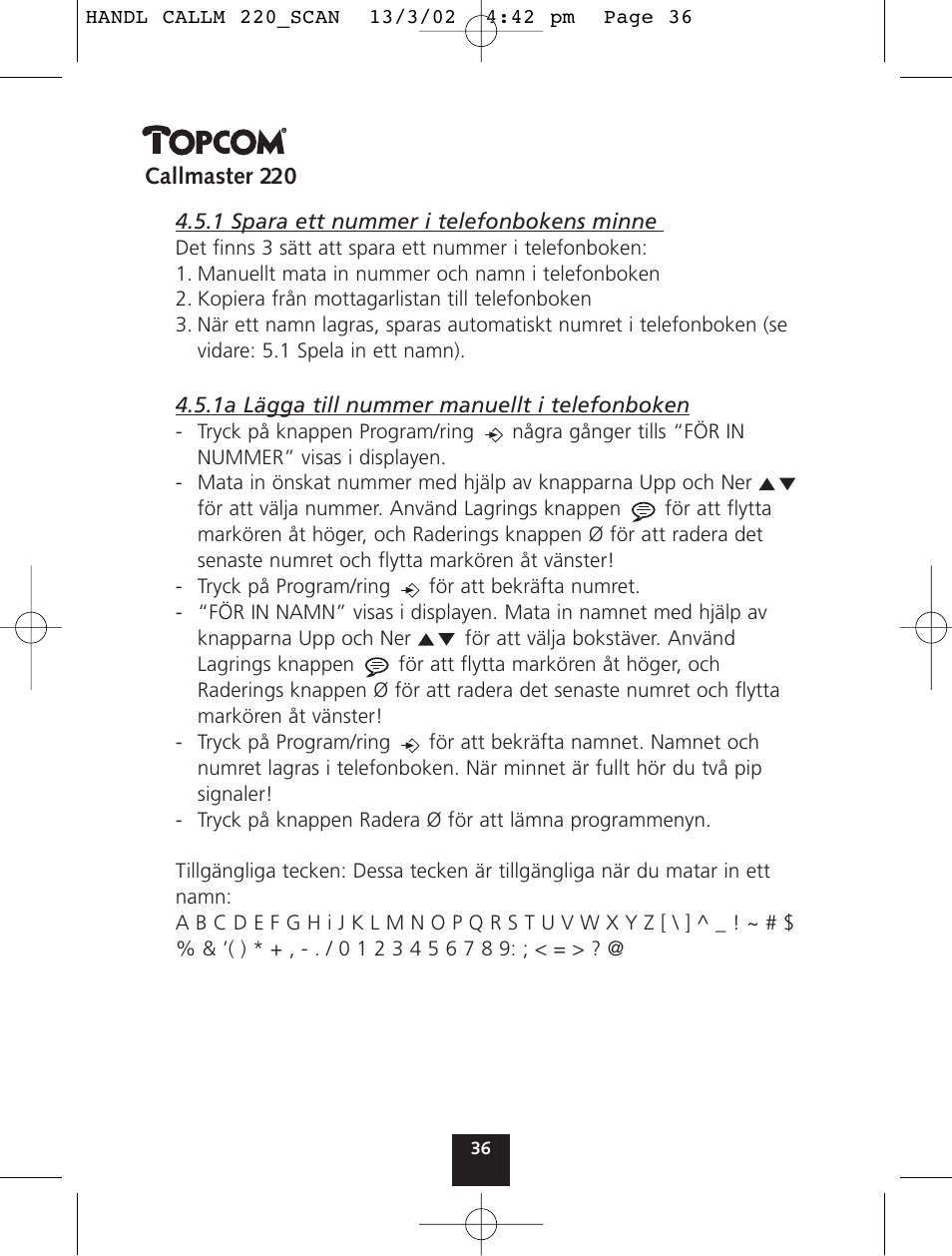 Topcom CALLMASTER 220 User Manual | Page 36 / 68