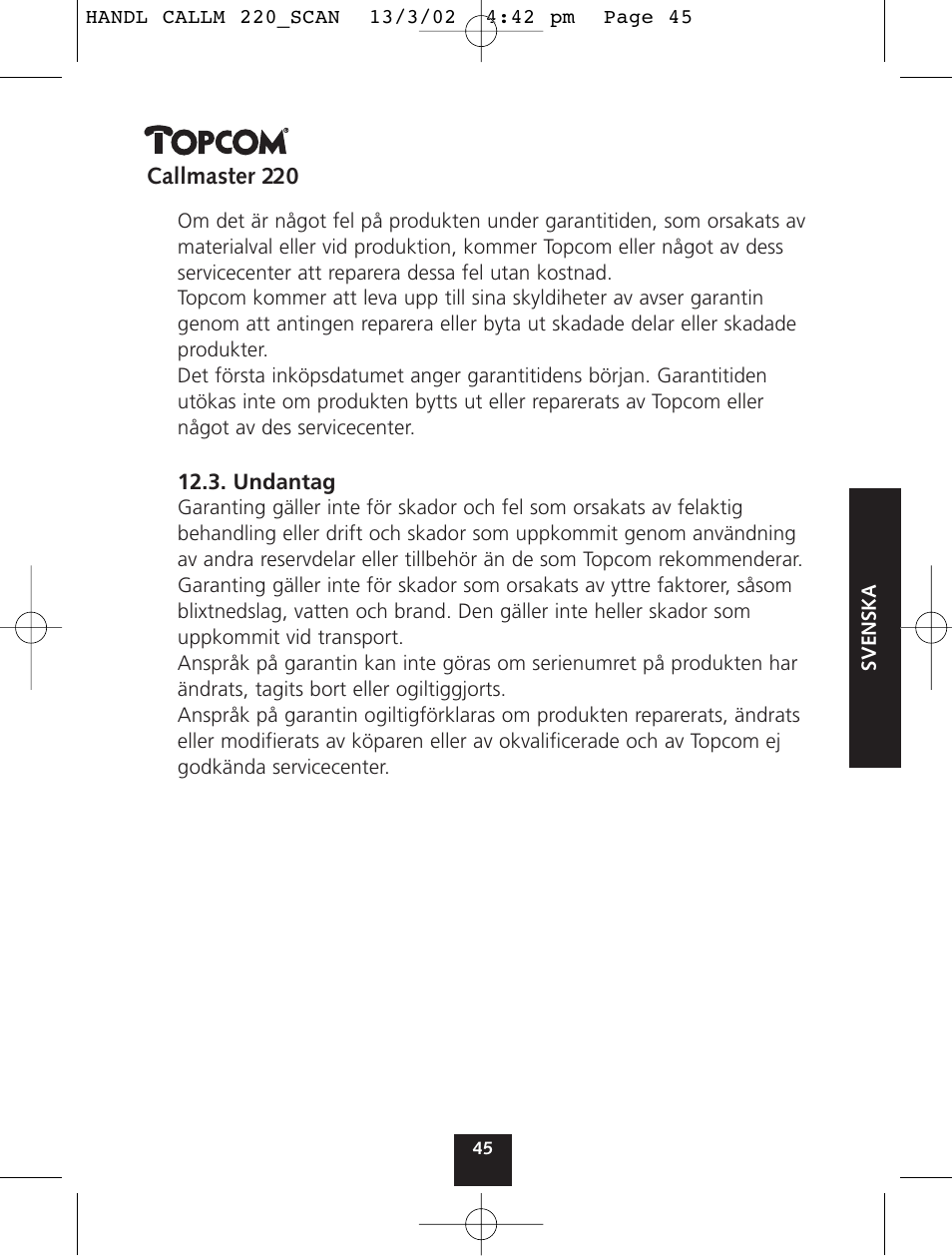 Topcom CALLMASTER 220 User Manual | Page 45 / 68