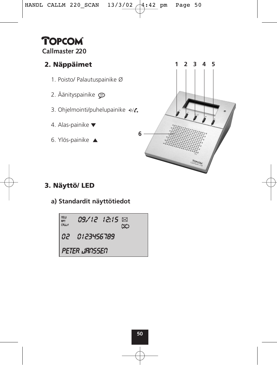 Topcom CALLMASTER 220 User Manual | Page 50 / 68
