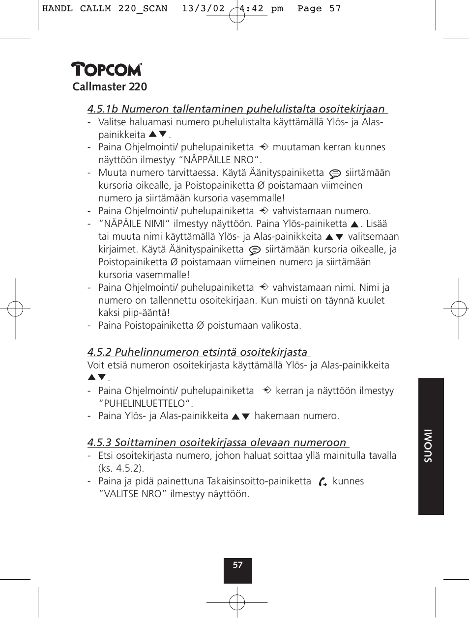 Topcom CALLMASTER 220 User Manual | Page 57 / 68
