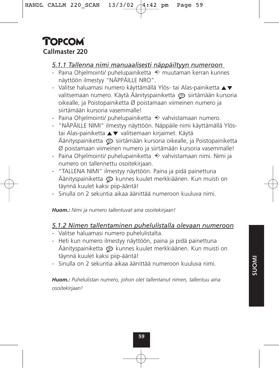 Topcom CALLMASTER 220 User Manual | Page 59 / 68