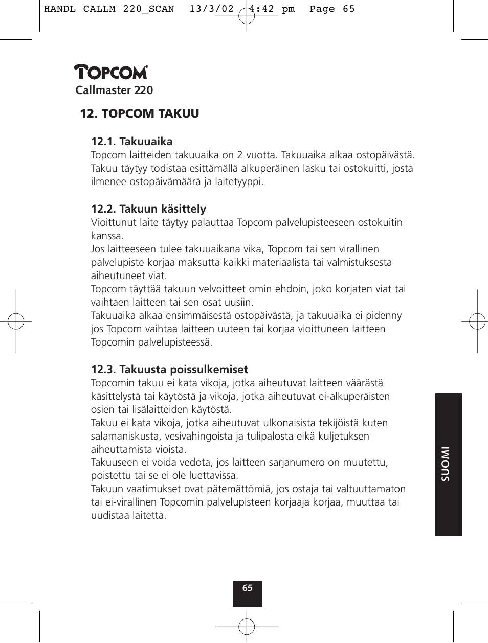 Topcom CALLMASTER 220 User Manual | Page 65 / 68