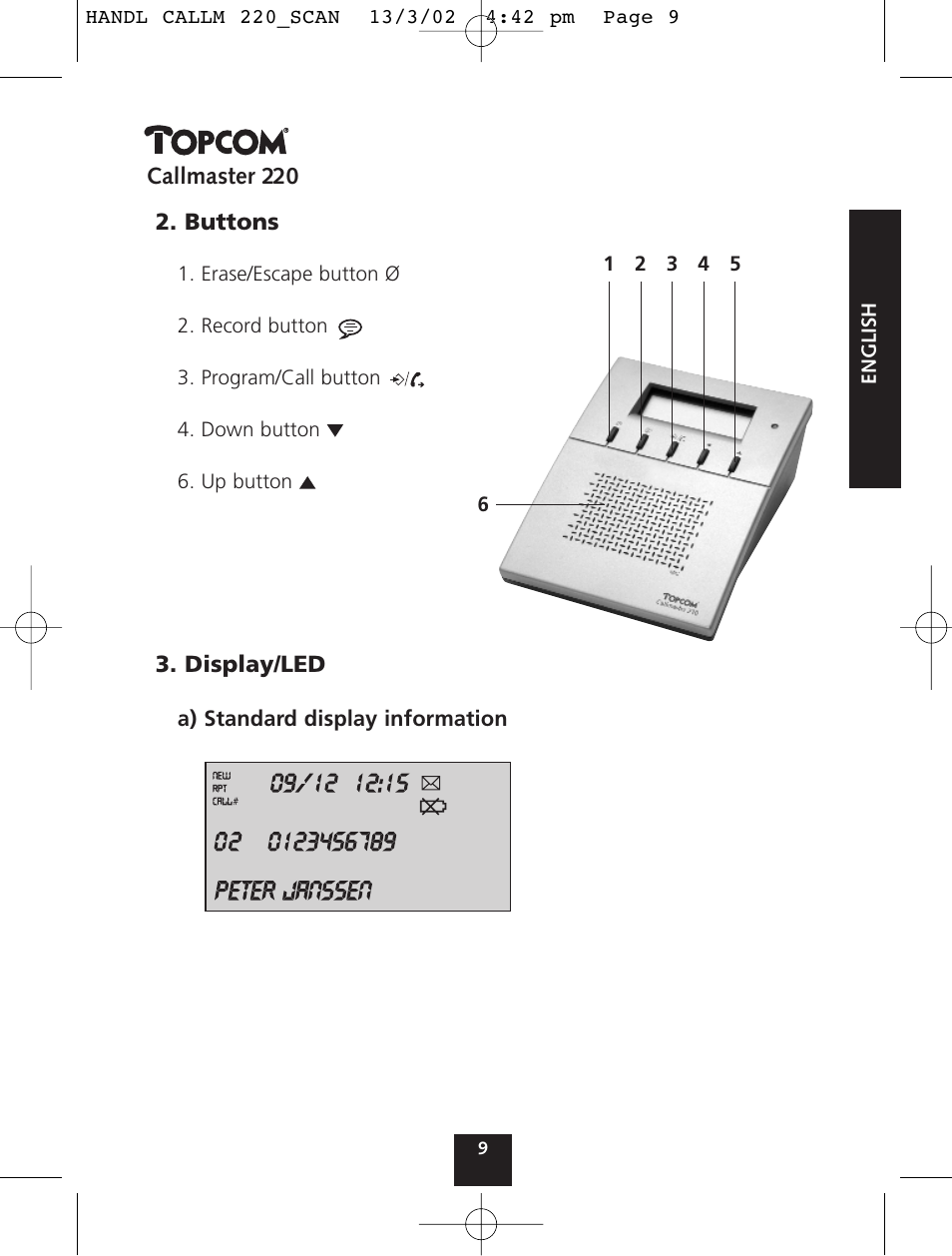 Topcom CALLMASTER 220 User Manual | Page 9 / 68