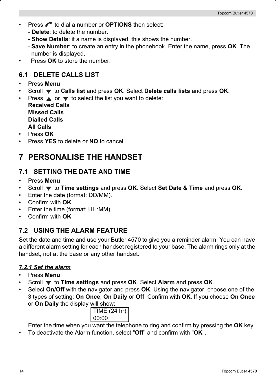 7 personalise the handset | Topcom BUTLER 4570 User Manual | Page 14 / 28