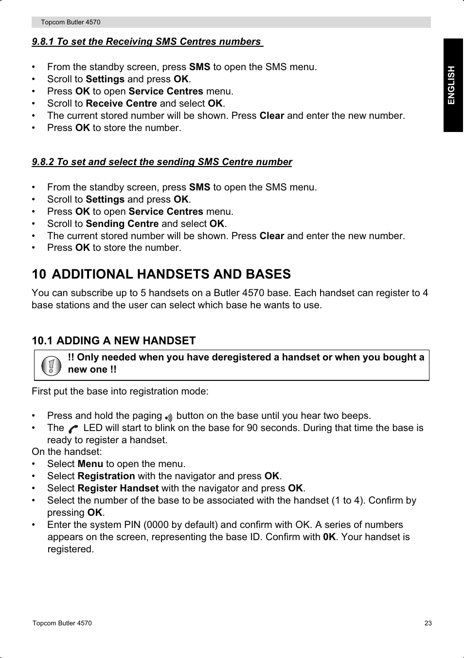 10 additional handsets and bases | Topcom BUTLER 4570 User Manual | Page 23 / 28