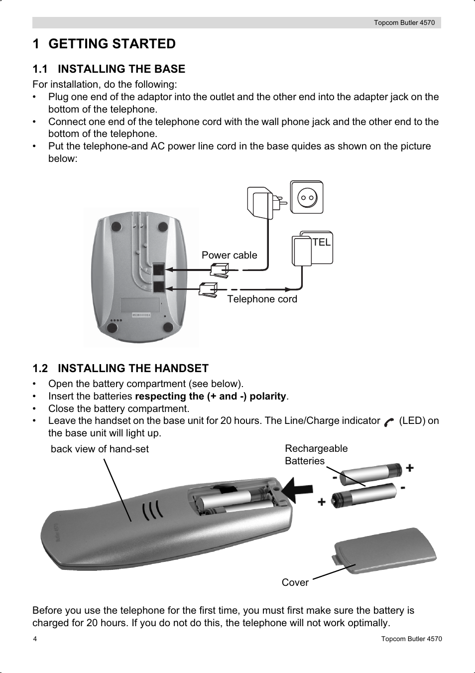 1 getting started | Topcom BUTLER 4570 User Manual | Page 4 / 28