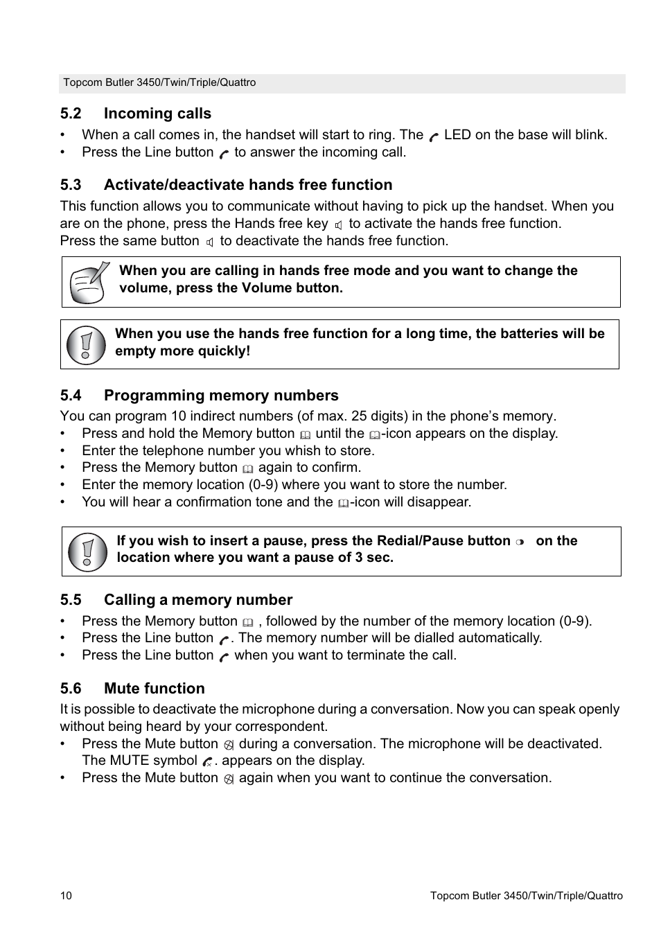 Topcom BUTLER Quattro User Manual | Page 10 / 92