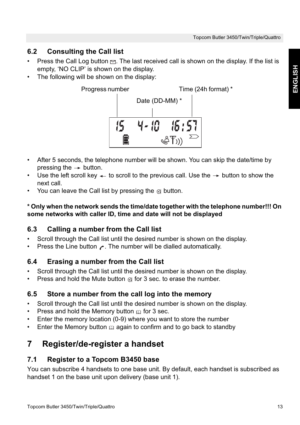 7register/de-register a handset | Topcom BUTLER Quattro User Manual | Page 13 / 92