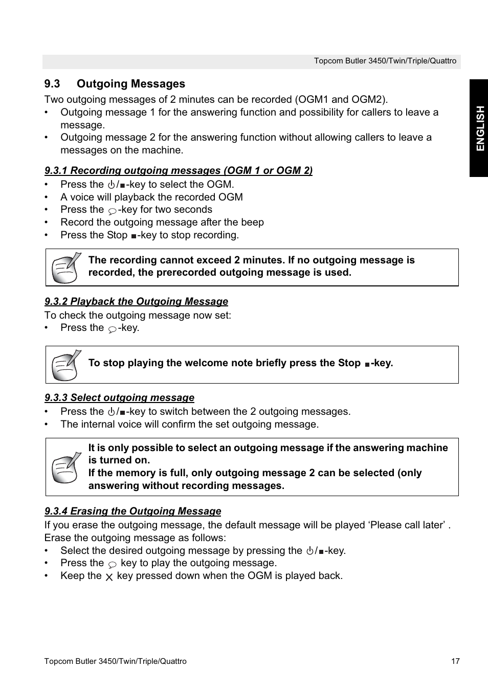 Topcom BUTLER Quattro User Manual | Page 17 / 92