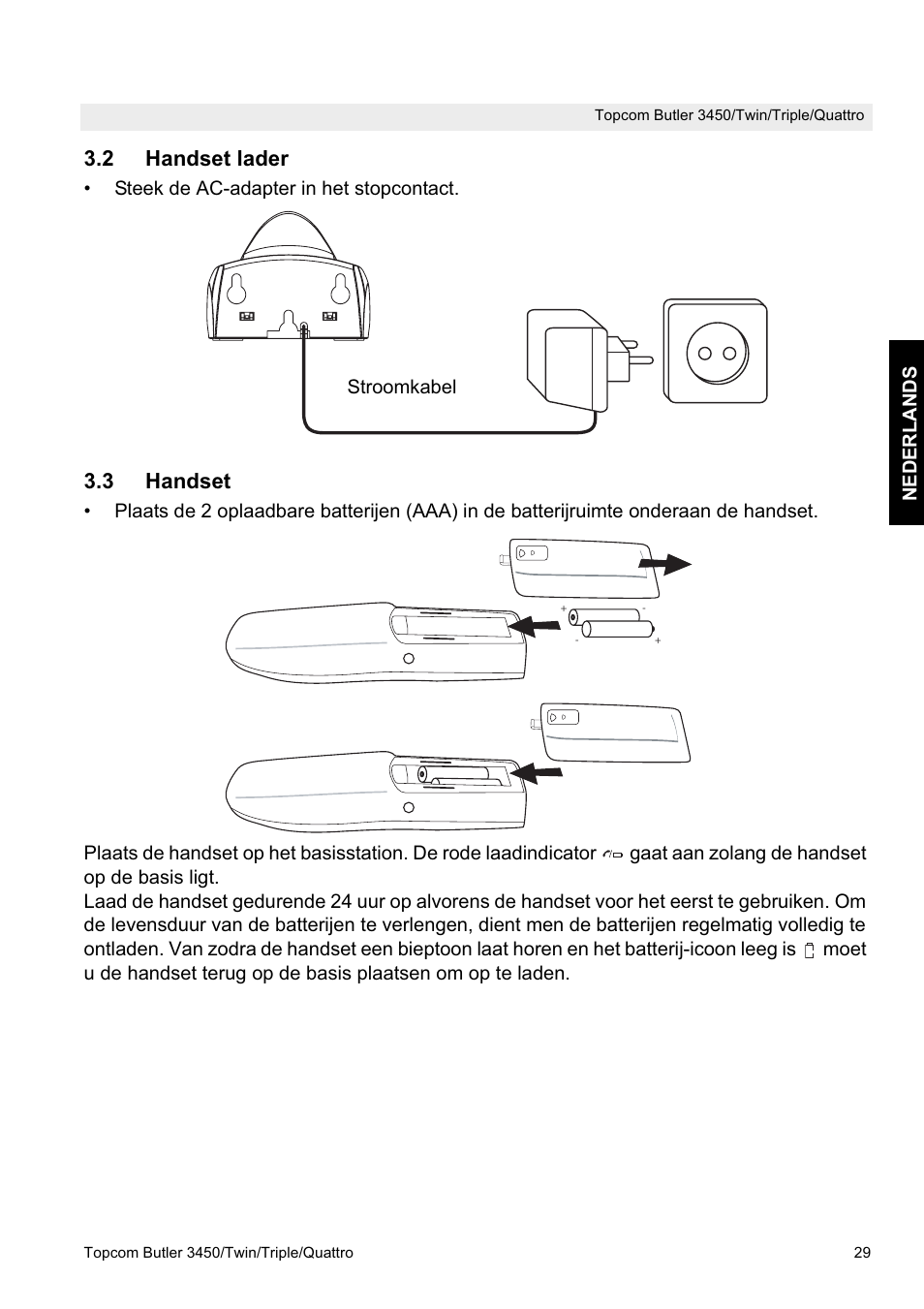 2 handset lader, 3 handset | Topcom BUTLER Quattro User Manual | Page 29 / 92