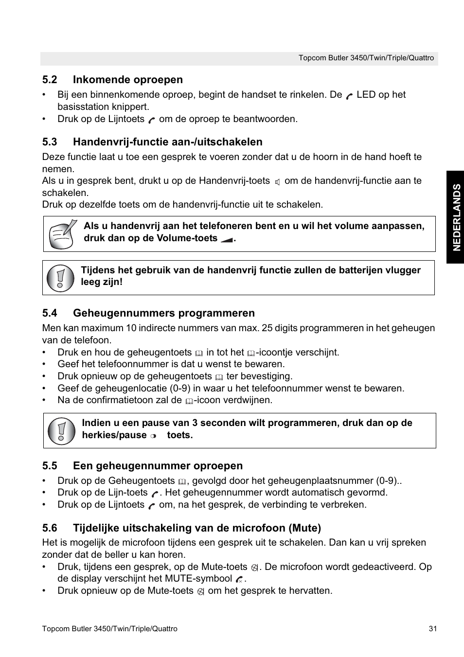 Topcom BUTLER Quattro User Manual | Page 31 / 92