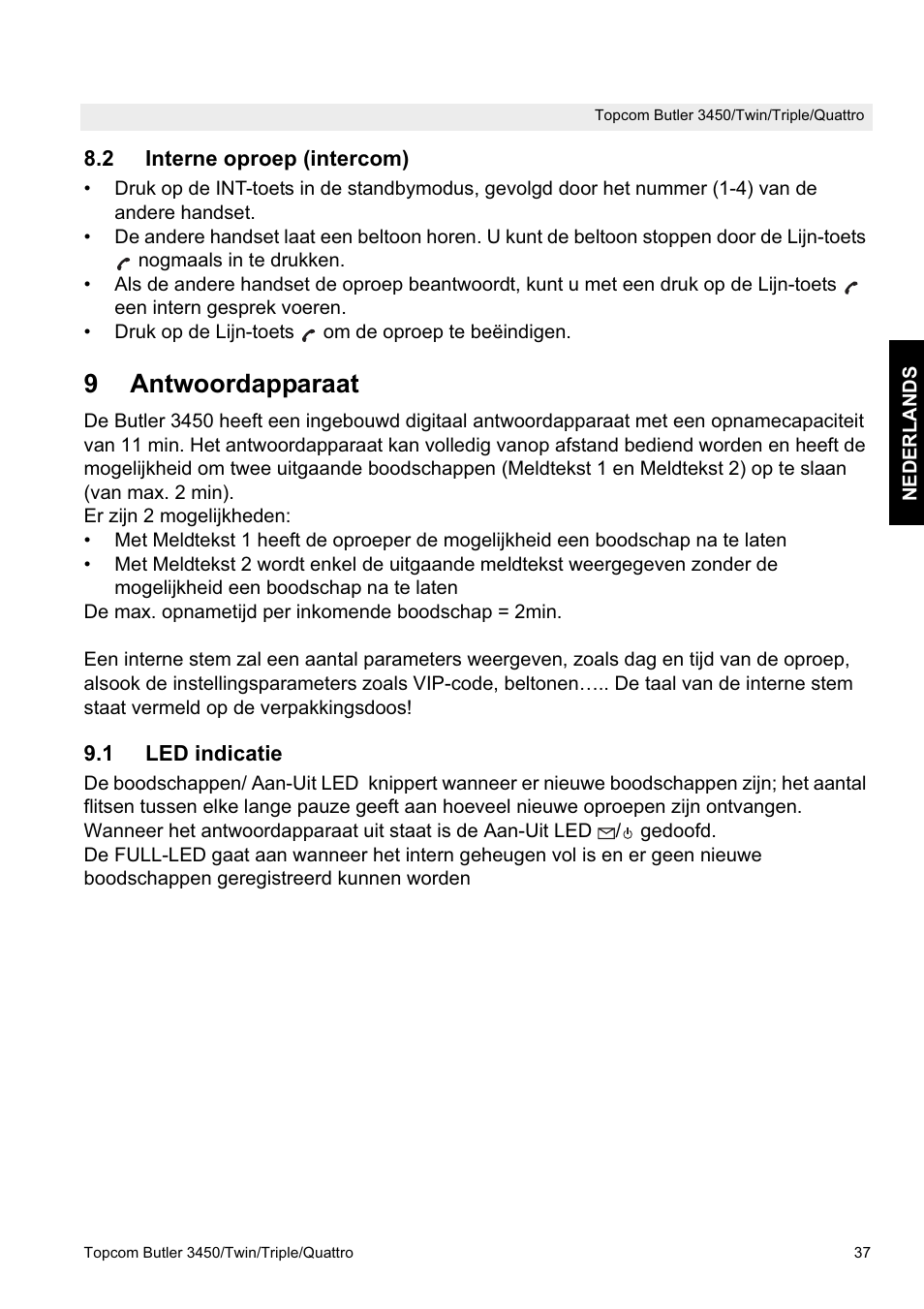 9antwoordapparaat | Topcom BUTLER Quattro User Manual | Page 37 / 92