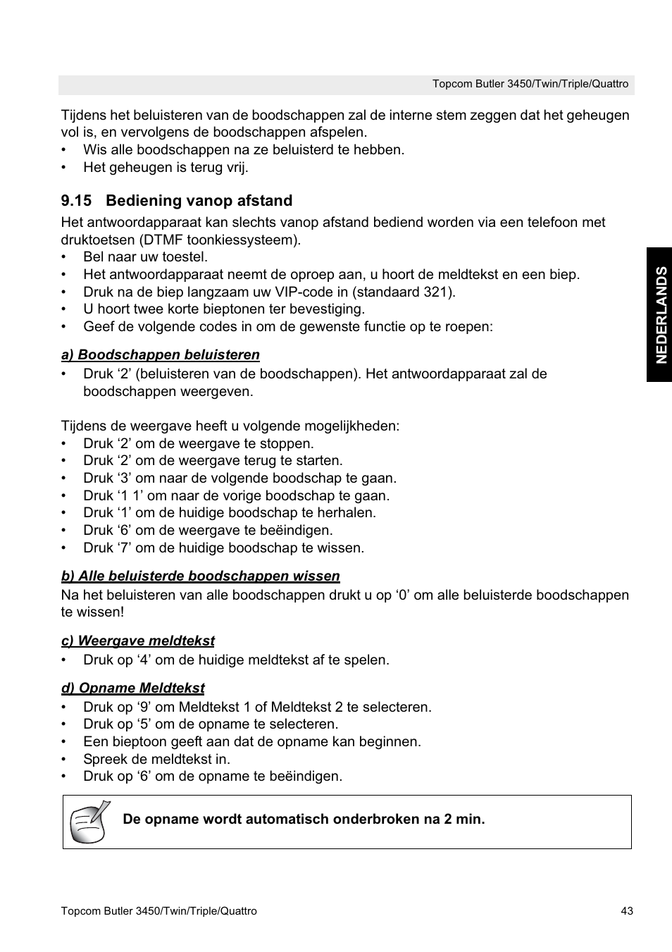 Topcom BUTLER Quattro User Manual | Page 43 / 92