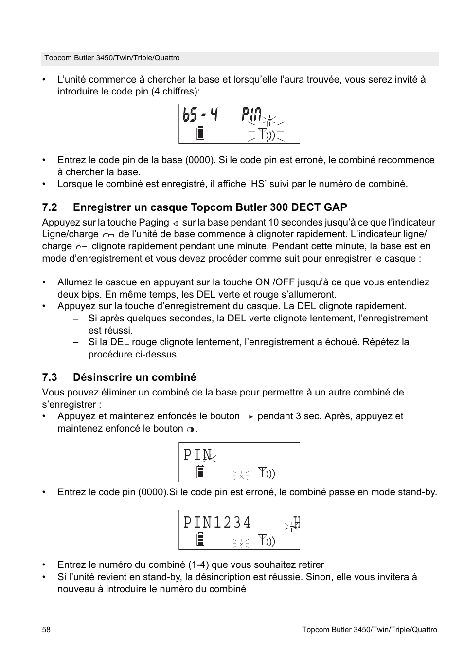 Pin 1234 h | Topcom BUTLER Quattro User Manual | Page 58 / 92