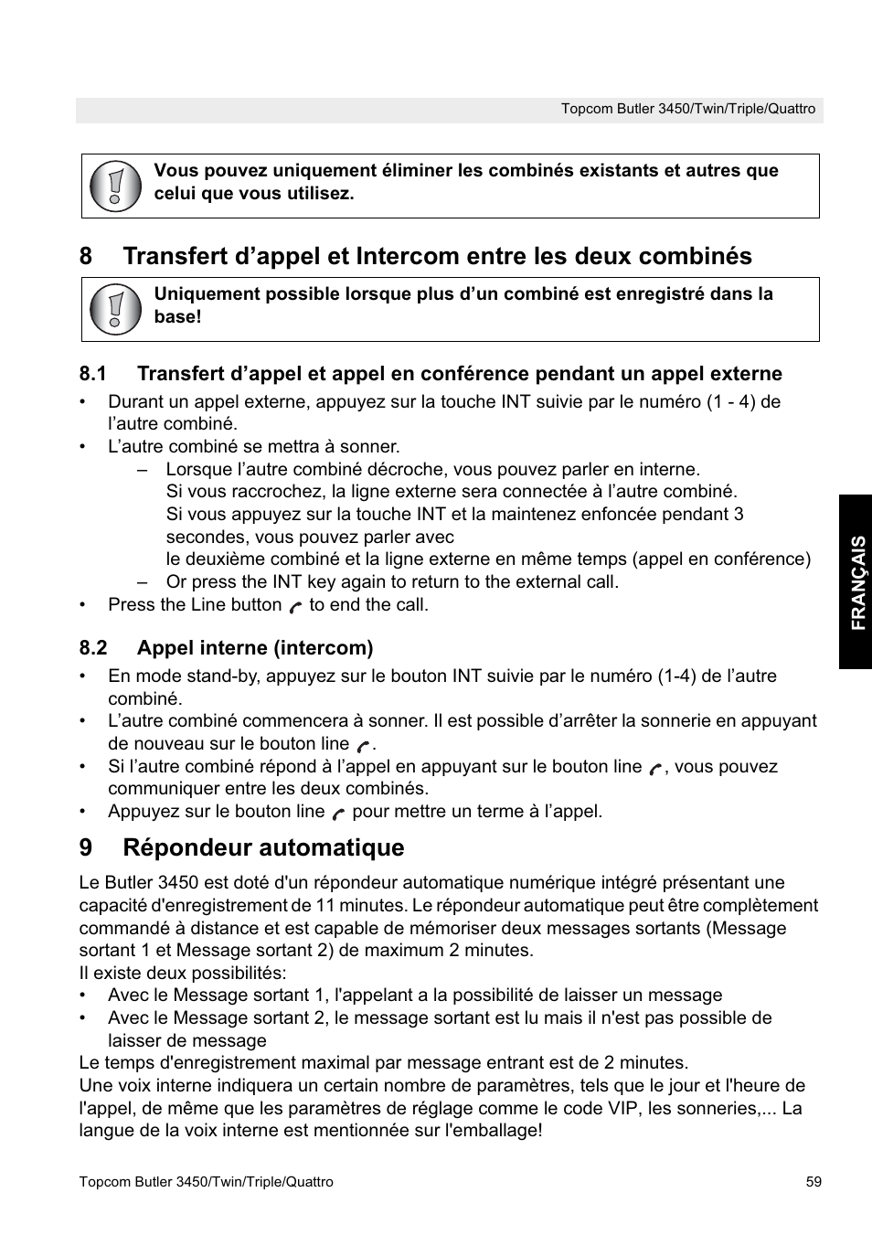 9répondeur automatique | Topcom BUTLER Quattro User Manual | Page 59 / 92