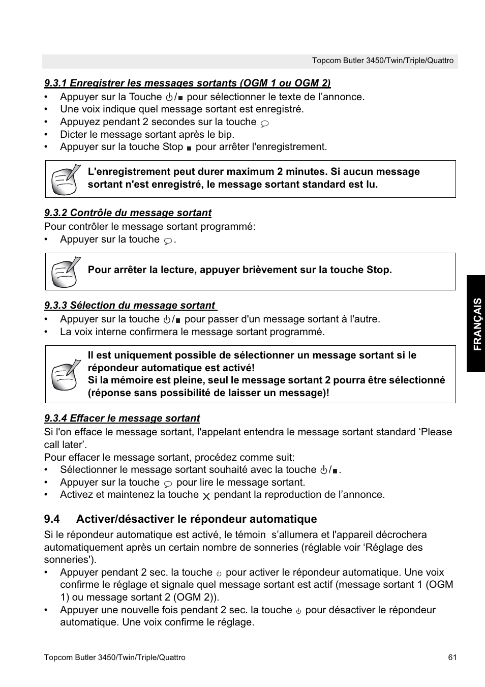 Topcom BUTLER Quattro User Manual | Page 61 / 92