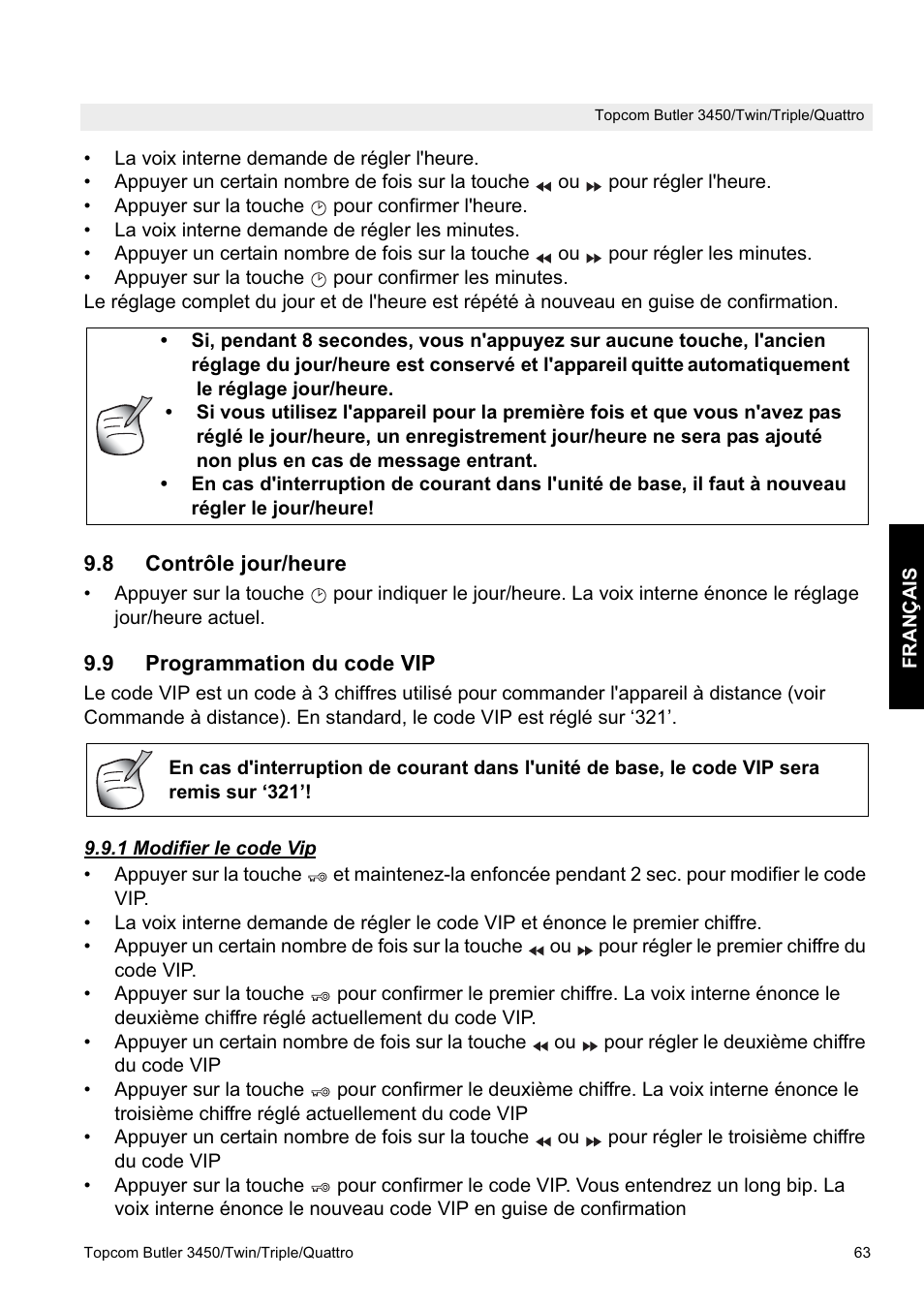 Topcom BUTLER Quattro User Manual | Page 63 / 92